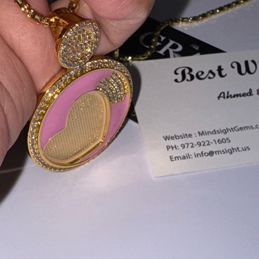 Gold and Pink Custom Made Picture Heart Pendant Gift For her, Keepsake Memorial - Picture 6 of 8